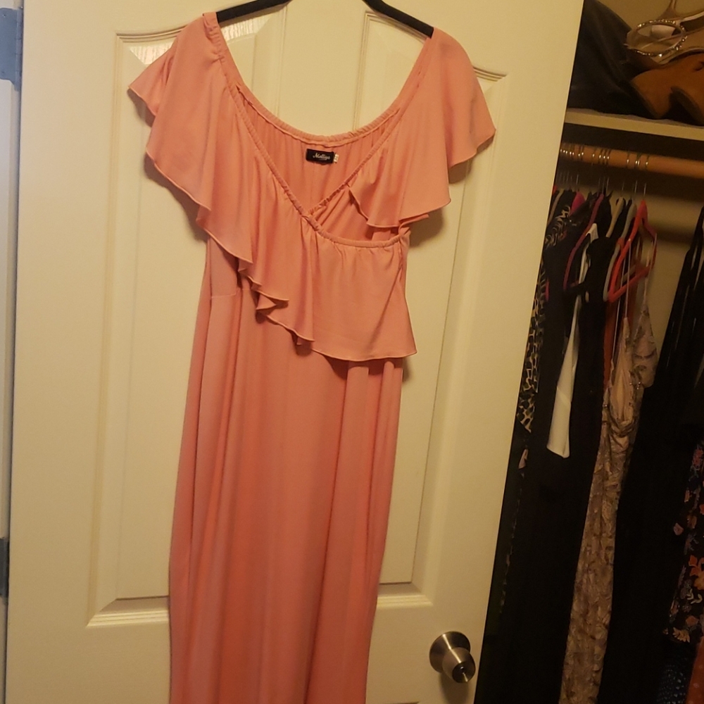 Pink ruffle maternity dress